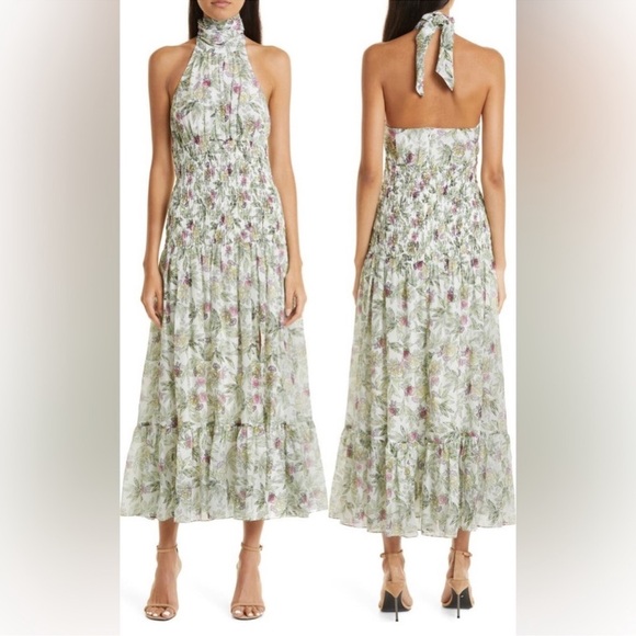 Cinq à Sept Dover Floral Halter Neck Cotton & Silk Dress - Picture 2 of 2